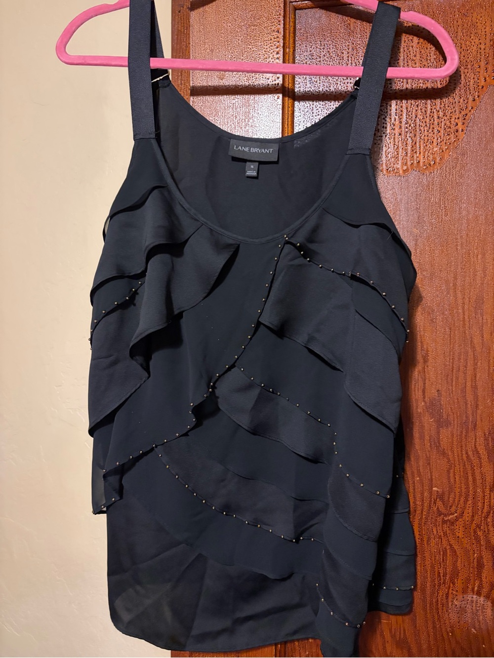 Lane Bryant Black Ruffle Camisole with Beaded Accents